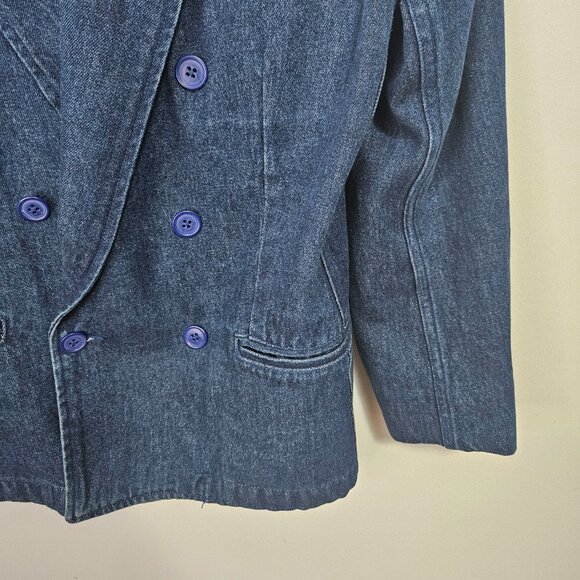 VTG 80s Ralph Lauren Blue Label Double Breasted Denim Blazer Jacket M - Picture 4 of 15